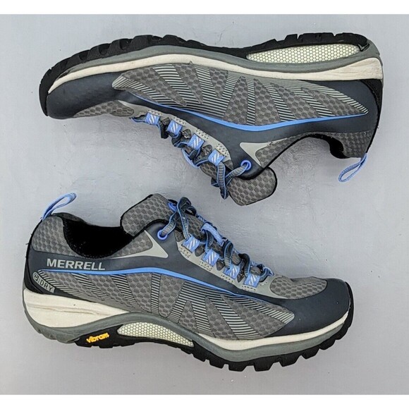 Merrell 'Monument' Women’s Grey Hiking Shoes Size 6.5 Vibram Sole & Blue Accents - Picture 12 of 14